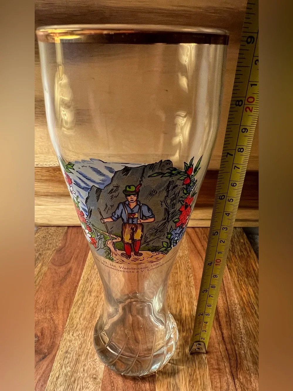 Vintage 1990 German Souvenir Wheat Beer Glass Gold Rim